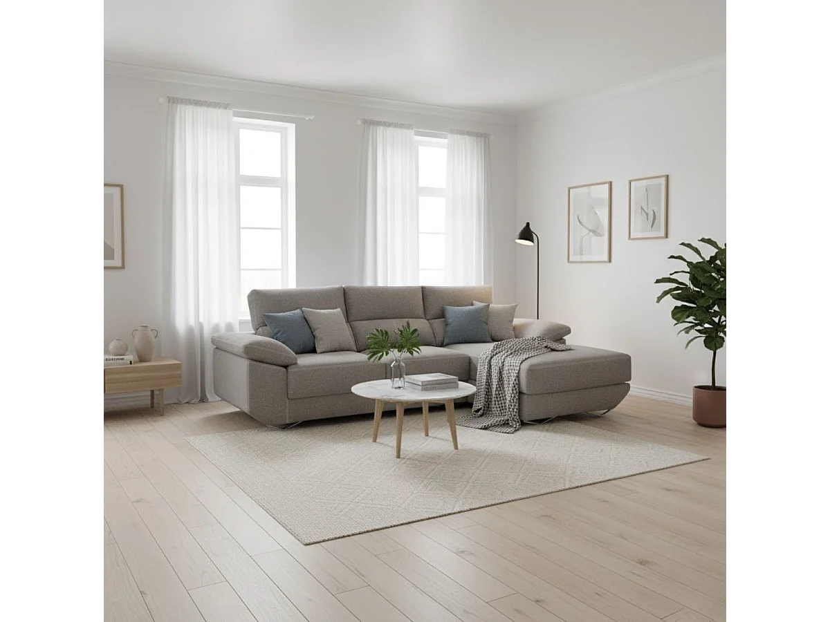 Sofá chaiselongue derecha Danielle 3 plazas tela bronx gris claro