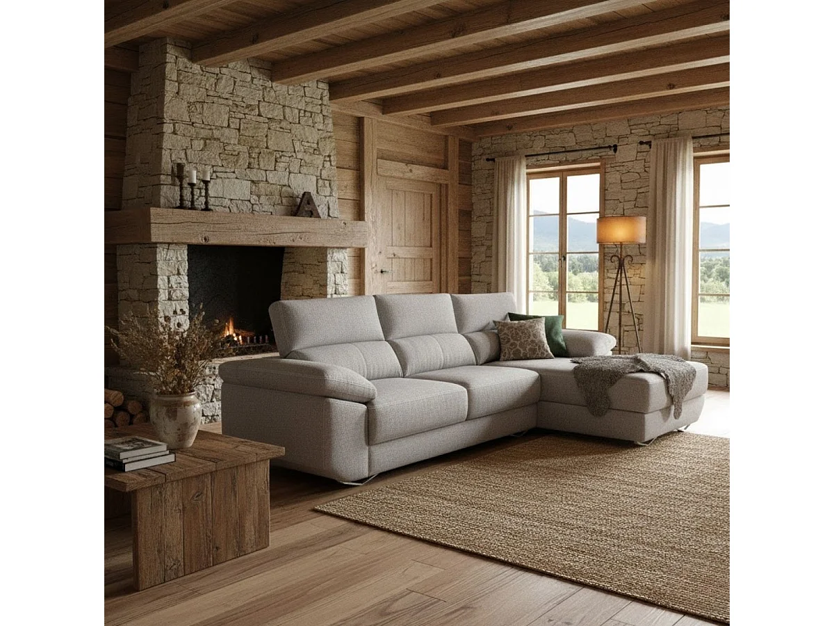 Sofá chaiselongue derecha Danielle 3 plazas tela bronx gris claro