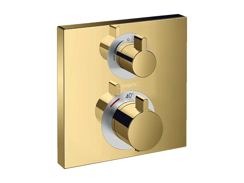 HANSGROHE Facade thermostatique encastré Ecostat Square avec robinet d'arrêt et inverseur aspect doré poli + corps encastré