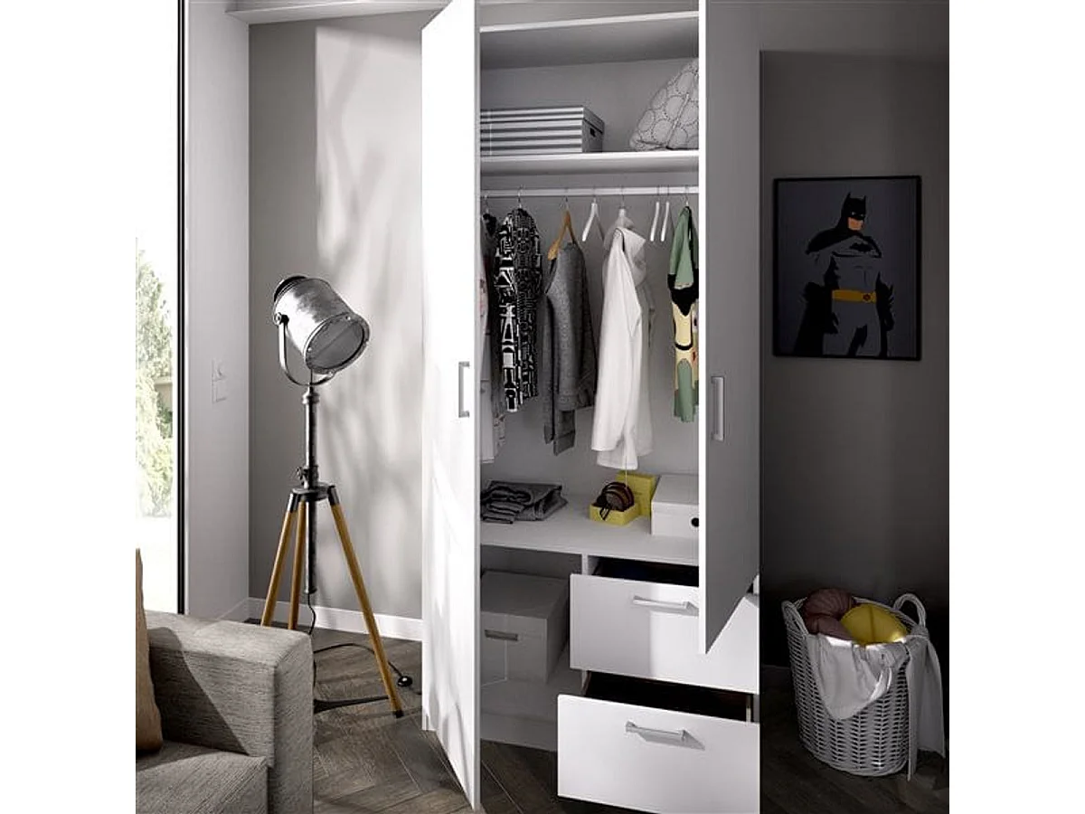Armario Maxi 2 puertas abatibles con 2 cajones blanco 215x100x52 cm