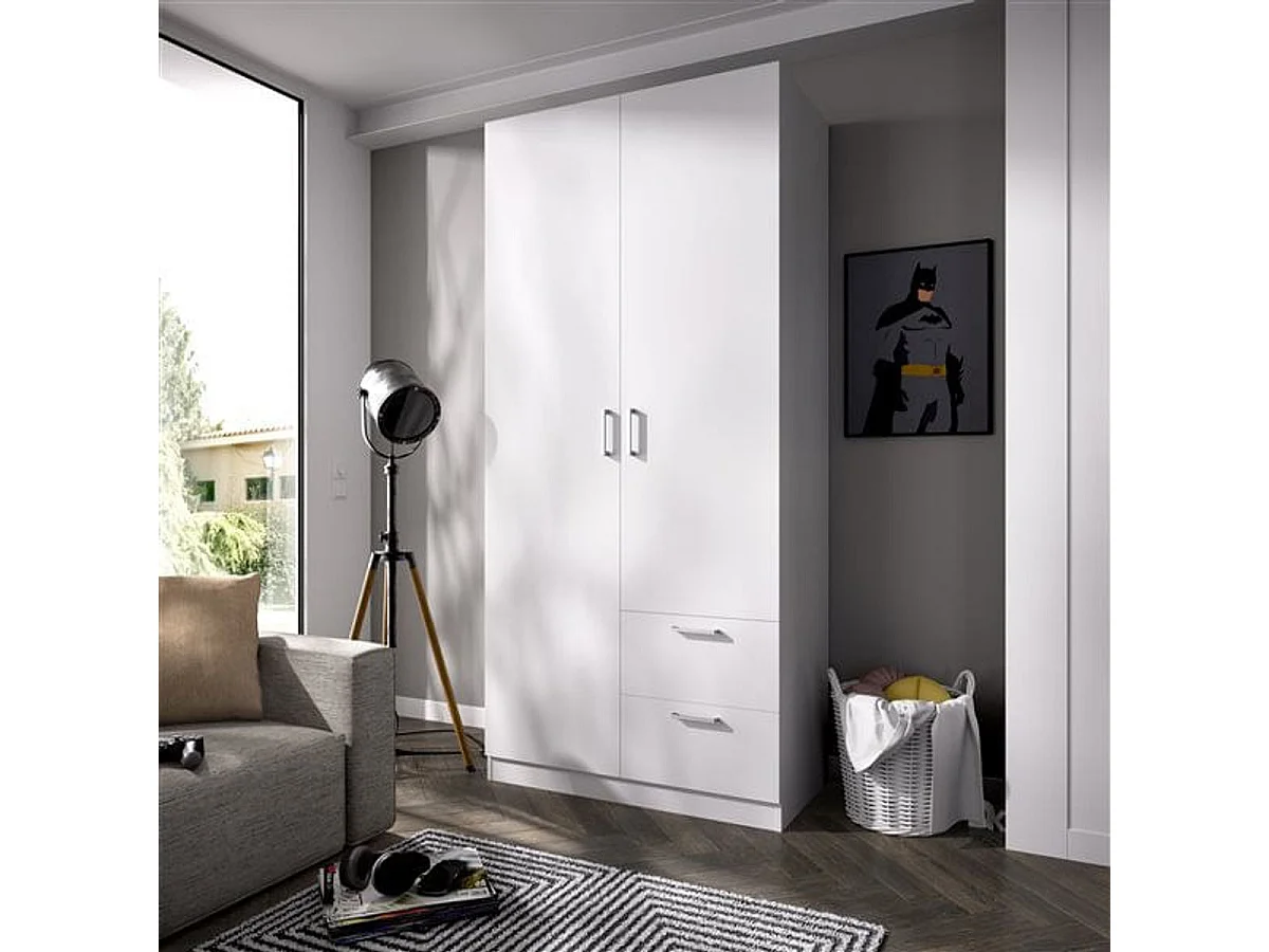 Armario Maxi 2 puertas abatibles con 2 cajones blanco 215x100x52 cm