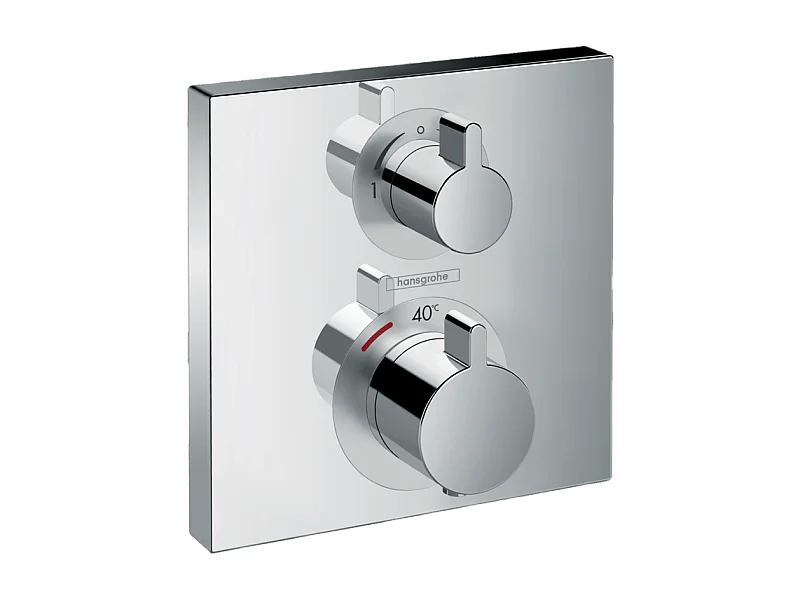Façade mitigeur thermostatique encastré HANSGROHE Ecostat Square avec robinet d'arrêt et inverseur chromé  + corps encastré