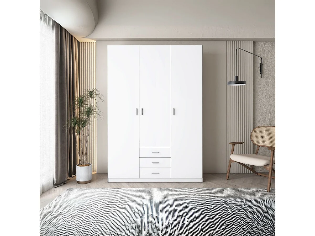 Armario Roma 3 puertas + 3 cajones blanco mate 215,5x148,9x52,6 cm