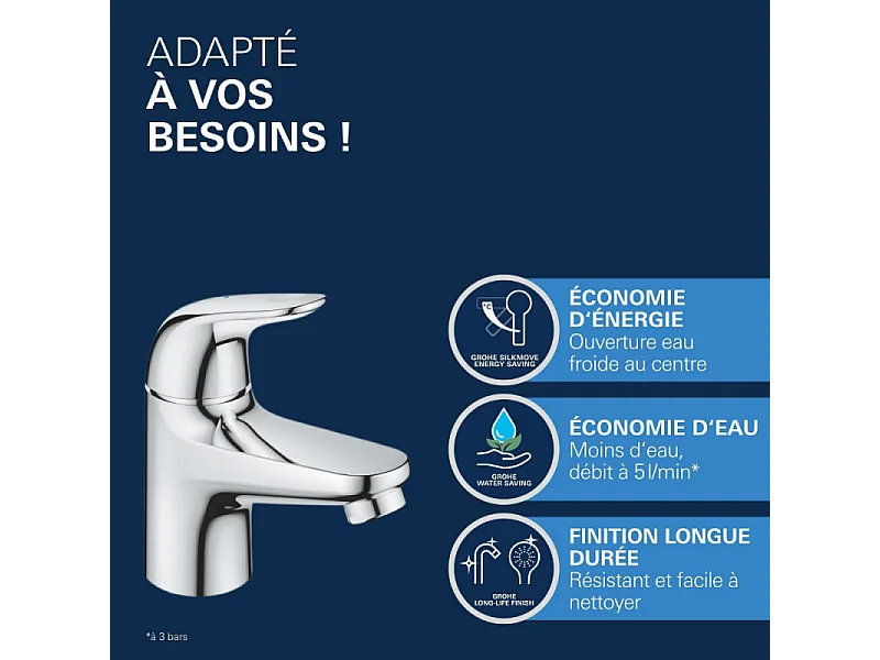Robinet lave-mains GROHE Swift ouverture eau froide chromé