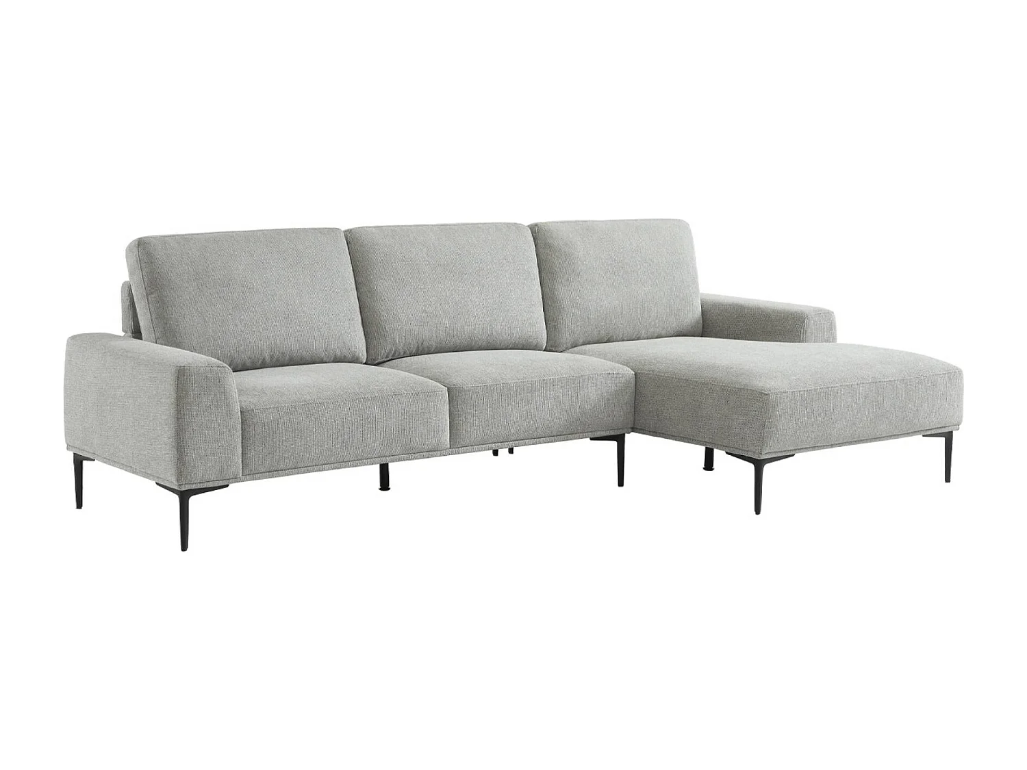 Canapé 3 places gris clair angle à droite et structure / piètement métal noir