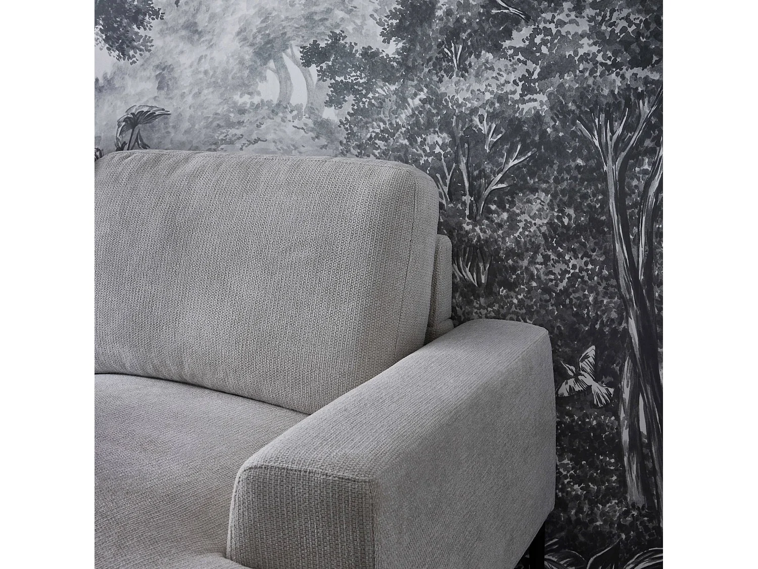 Canapé 3 places gris clair angle à droite et structure / piètement métal noir