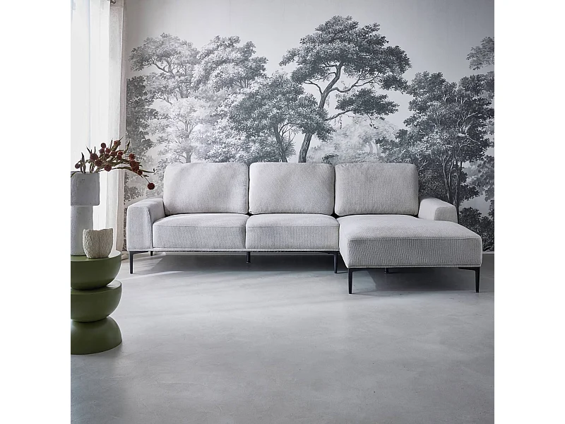 Canapé 3 places gris clair angle à droite et structure / piètement métal noir