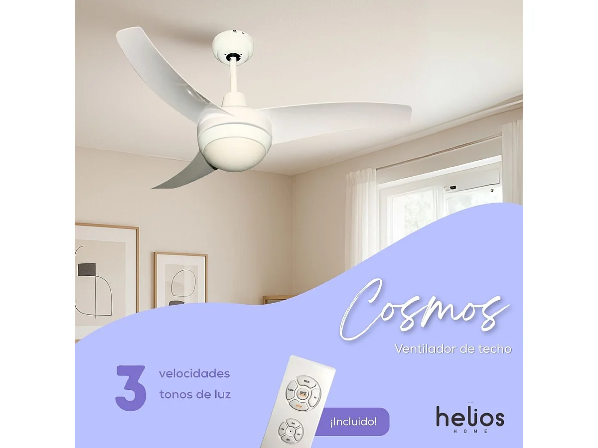 Ventilador de techo Cosmos Helios Home 50W 3 aspas con control remoto blanco Ø107 cm