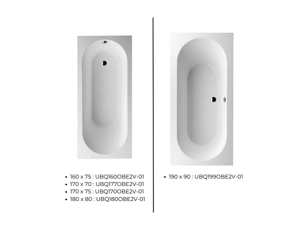 Baignoire droite 180 x 80 VILLEROY ET BOCH Oberon Quaryl