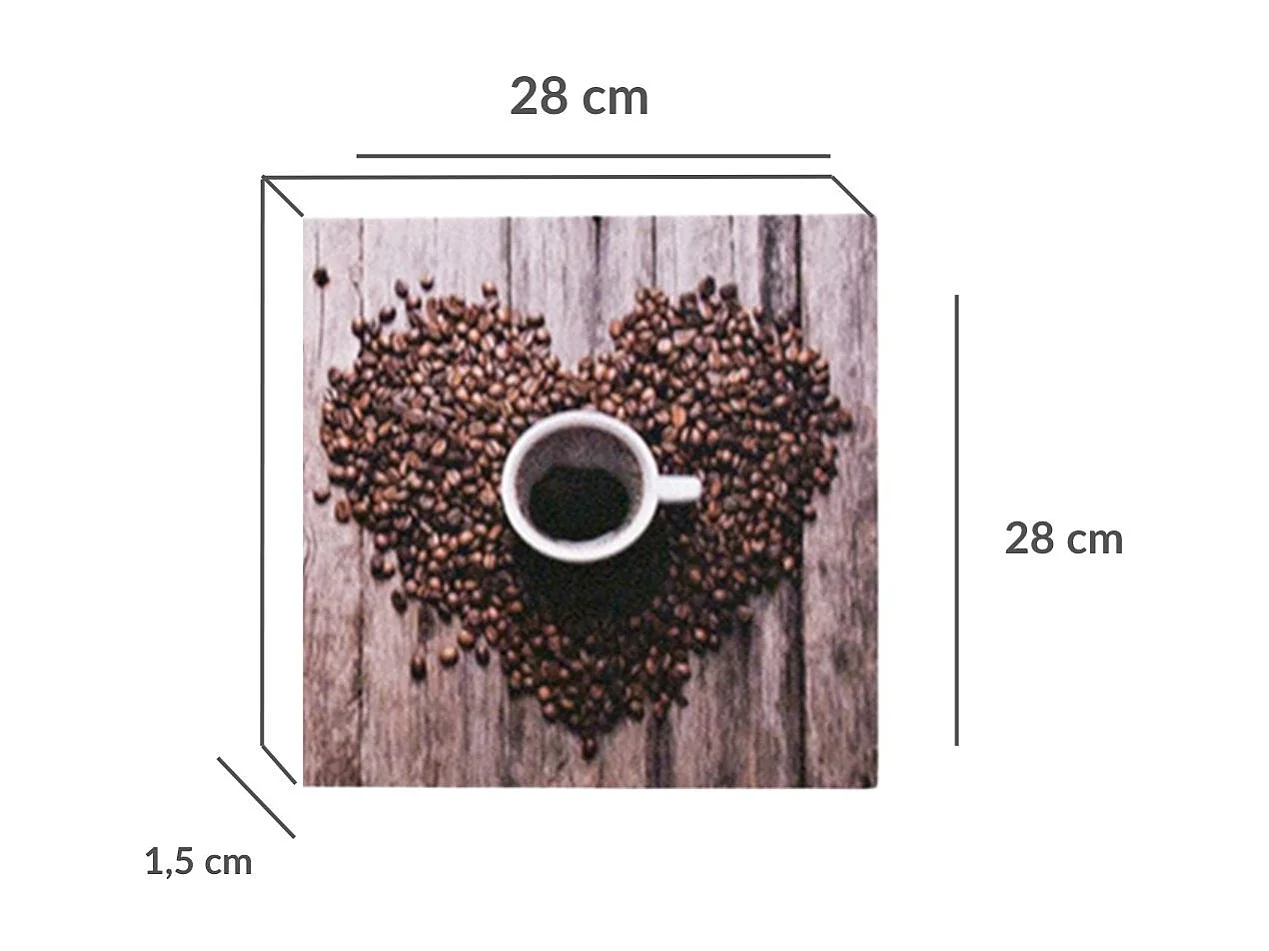Print decorativo café taza y corazón 28x28x1,5 cm