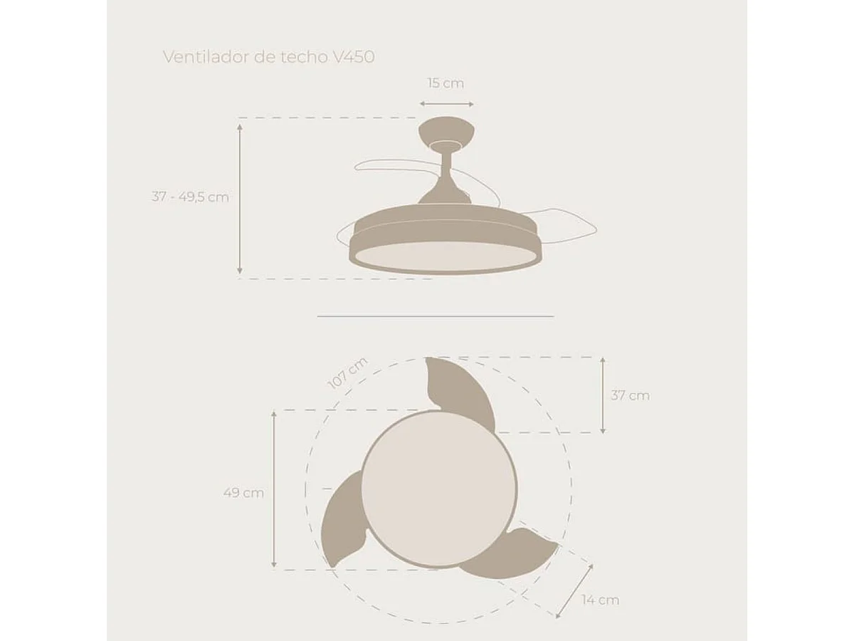 Ventilador de techo Evvo V450 aspas retráctiles gris Ø49x37-49,5 cm