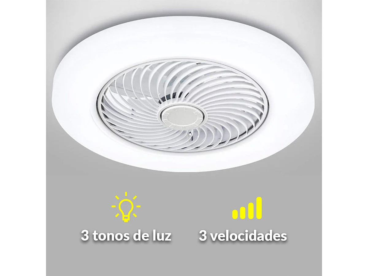 Plafón ventilador Tristán Helios Home 36W luz LED 3 velocidades + control remoto blanco Ø53x22 cm