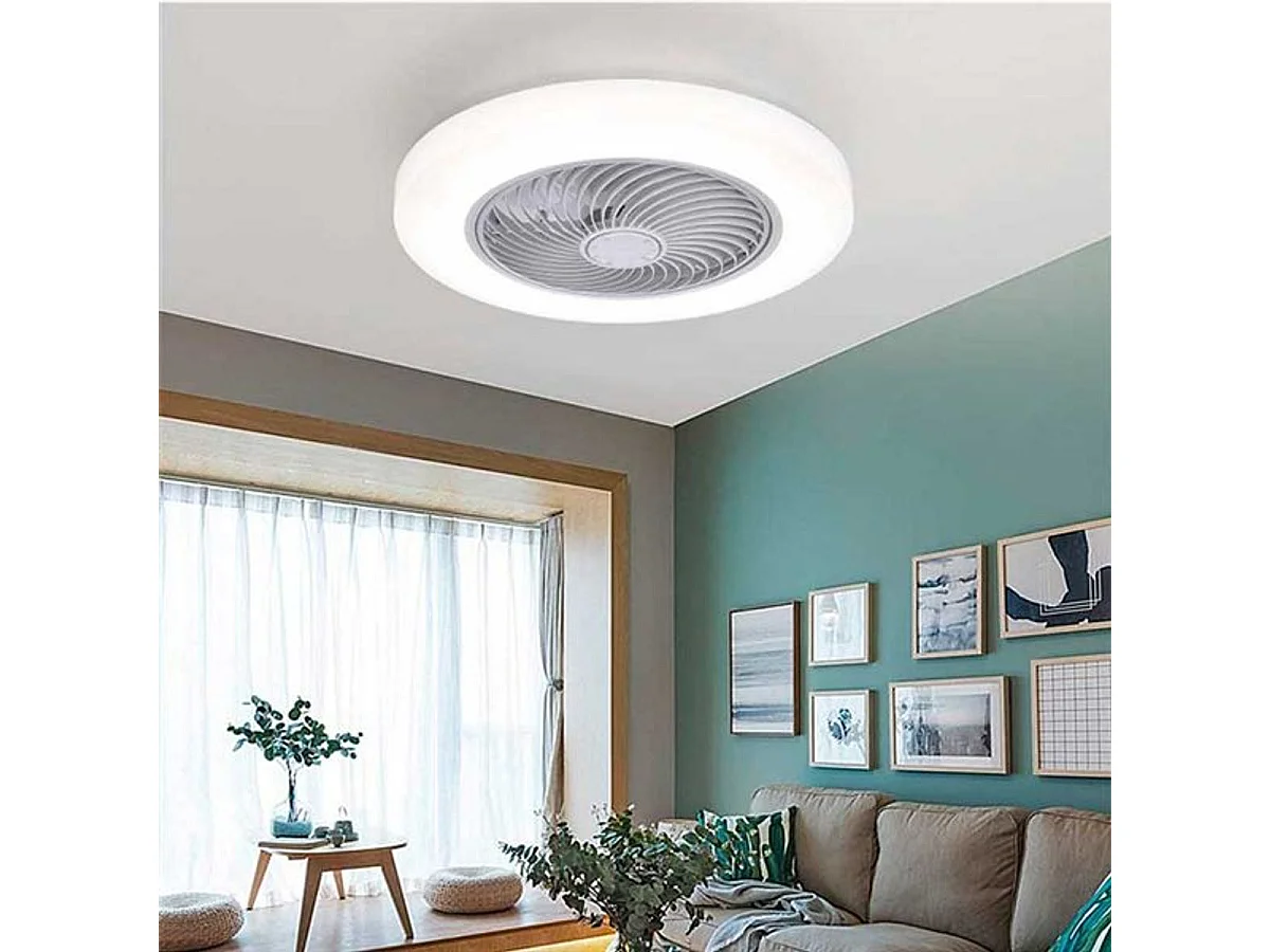 Plafón ventilador Tristán Helios Home 36W luz LED 3 velocidades + control remoto blanco Ø53x22 cm