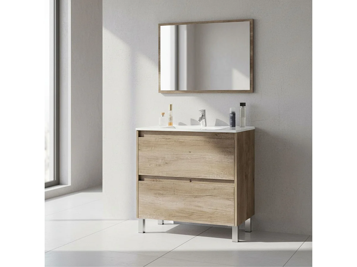 Conjunto de baño Dakota lavabo + mueble + espejo nordik 80 cm