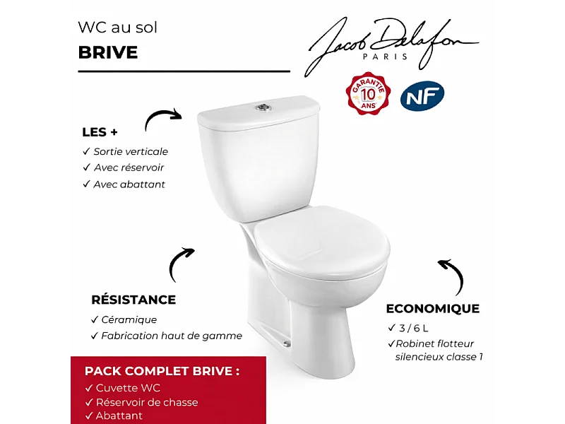 WC à poser sortie verticale JACOB DELAFON Brive 3 avec abattant