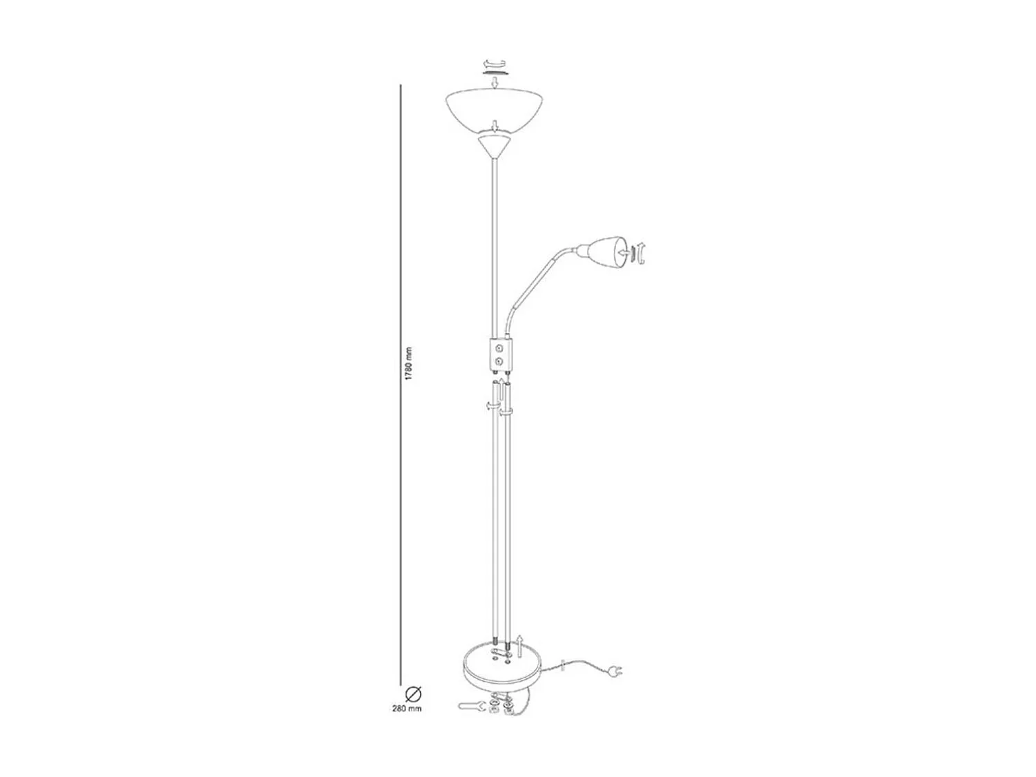 Lámpara de pie Milano Bel Air 40W con brazo orientable plata 178 cm