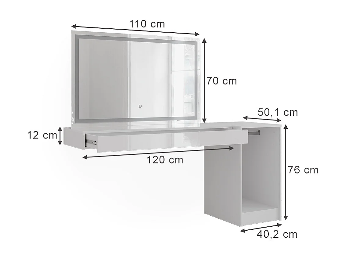 Schminktisch weiß 120x40.1x12 sherry