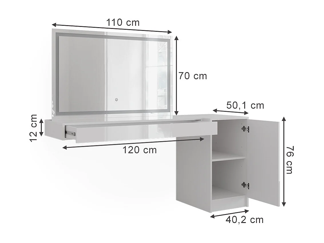 Schminktisch weiß 120x40.1x12 sherry