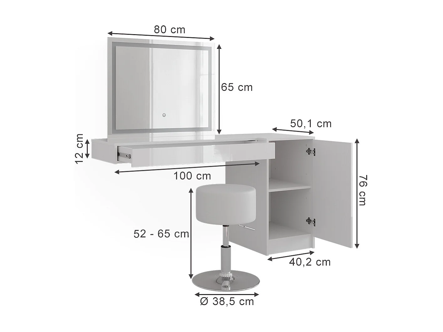 Kaptafel set met kruk wit 100x40.1x12 sherry