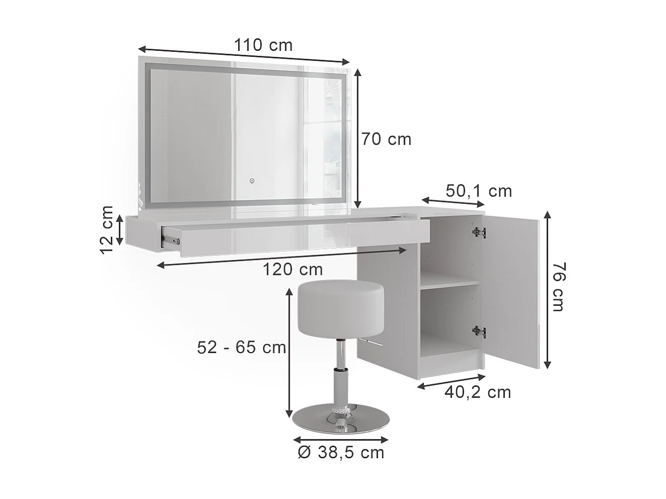 Schminktisch weiß 120x40.1x12 sherry