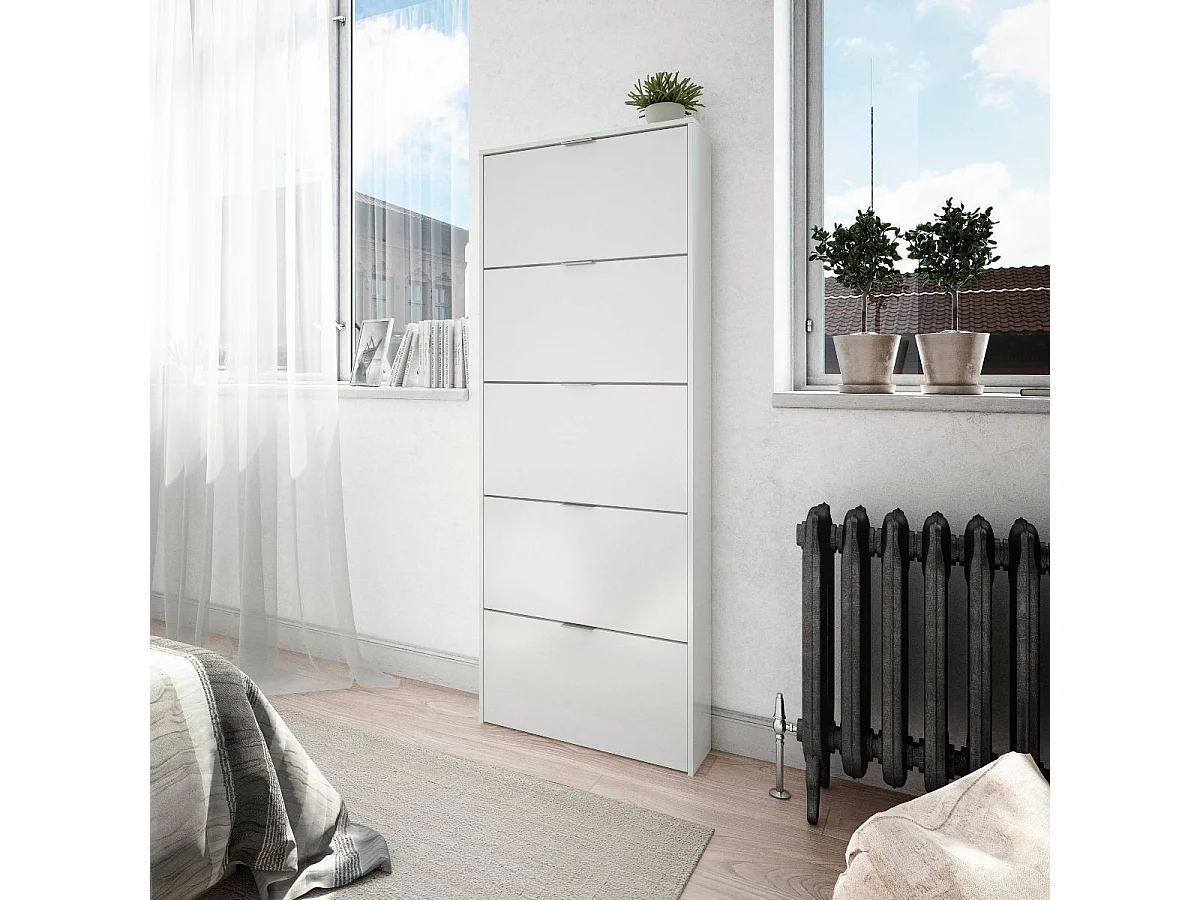 Zapatero alto Pasillo Blanco Brillo 5 Puertas 180x70x17 cm