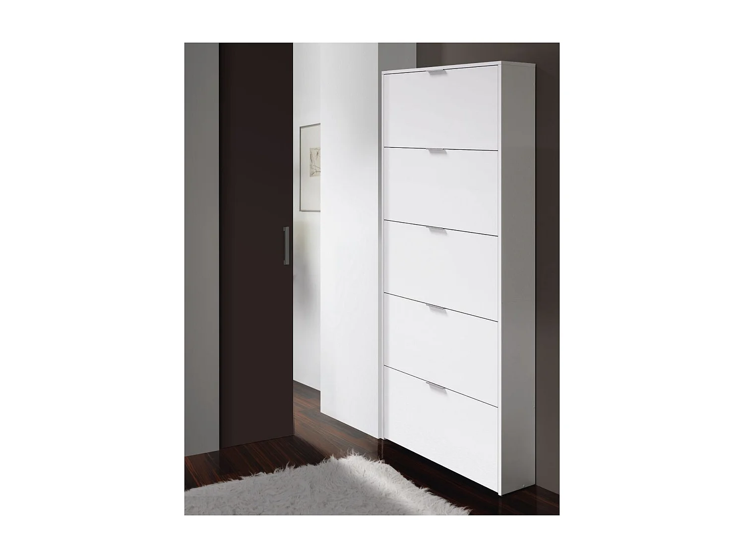 Zapatero alto Pasillo Blanco Brillo 5 Puertas 180x70x17 cm