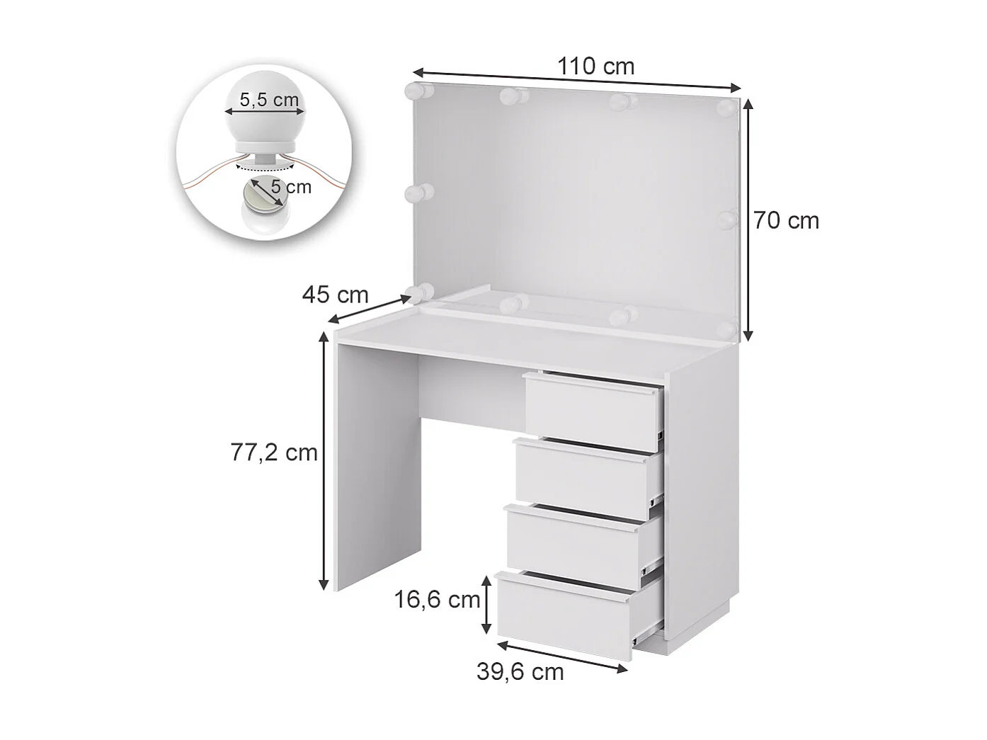 Vanity table white 110x45x77.2 viktoria
