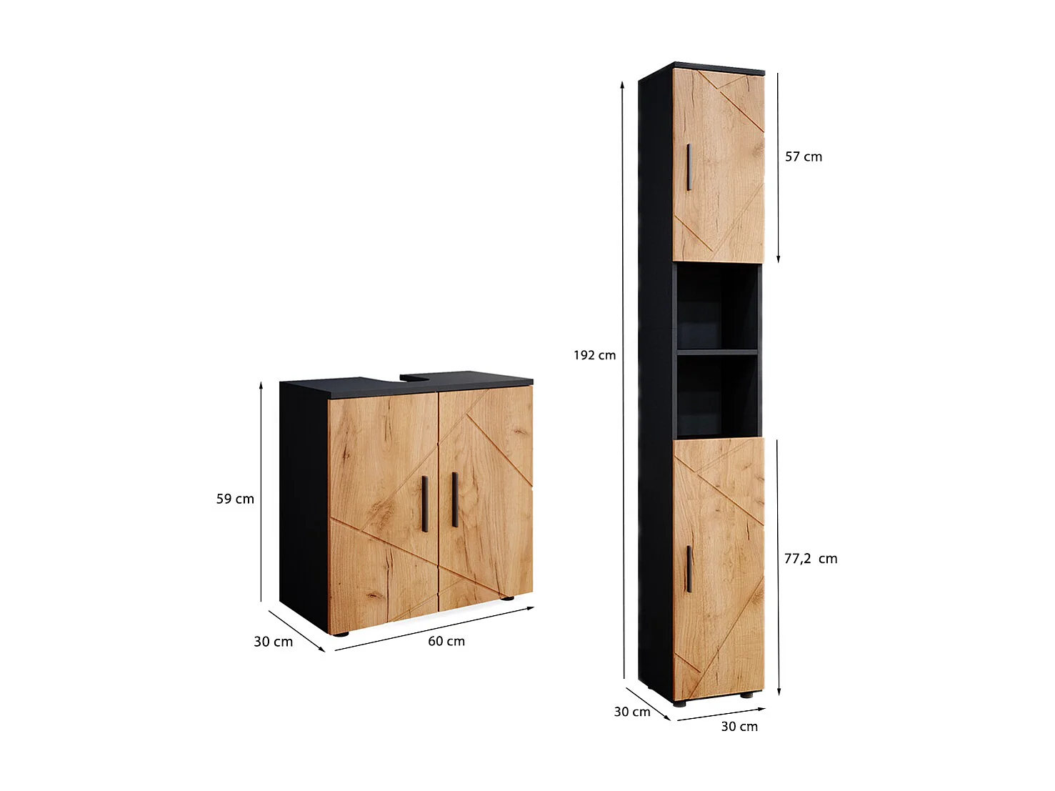 Badkamermeubelset eik goud/antraciet 30x30x192 irma