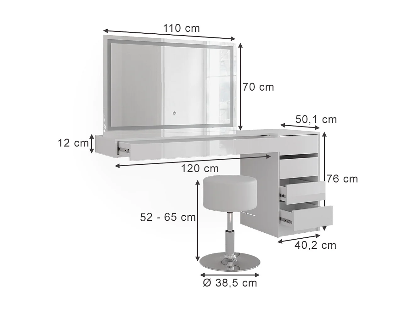 Schminktisch weiß 120x40.1x12 sherry