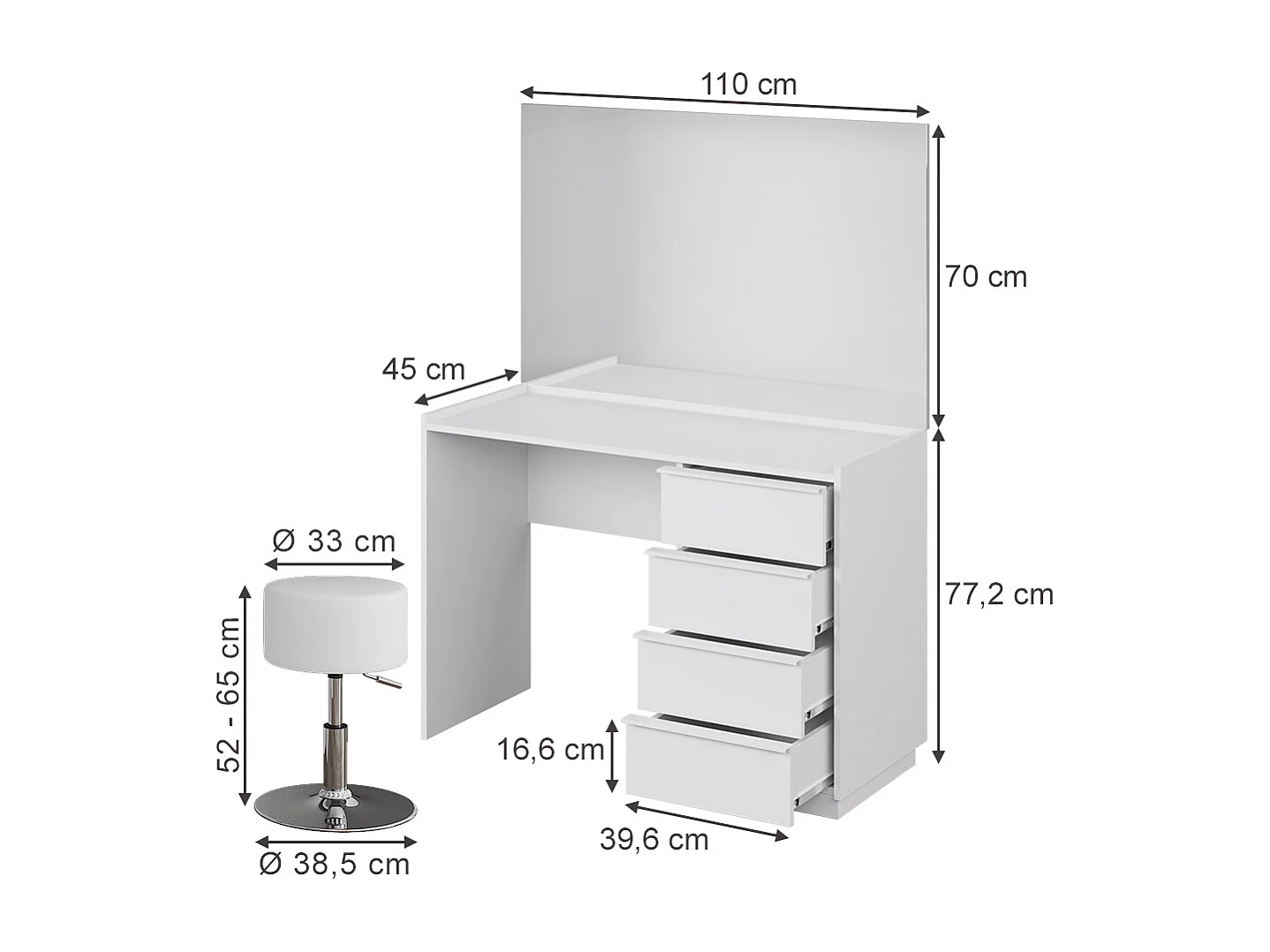 Schminktisch weiß 110x45x77.2 viktoria