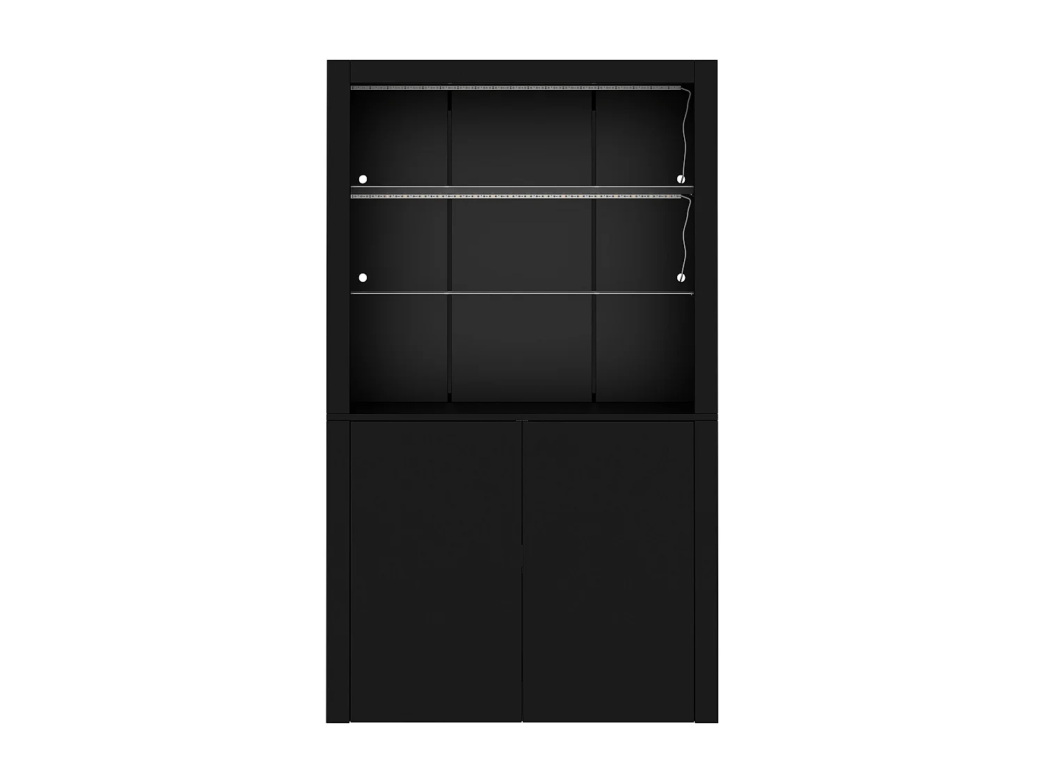 Vitrinekast met ledverlichting, 2 glazen planken en 2 deuren - Glanzend zwarte afwerking