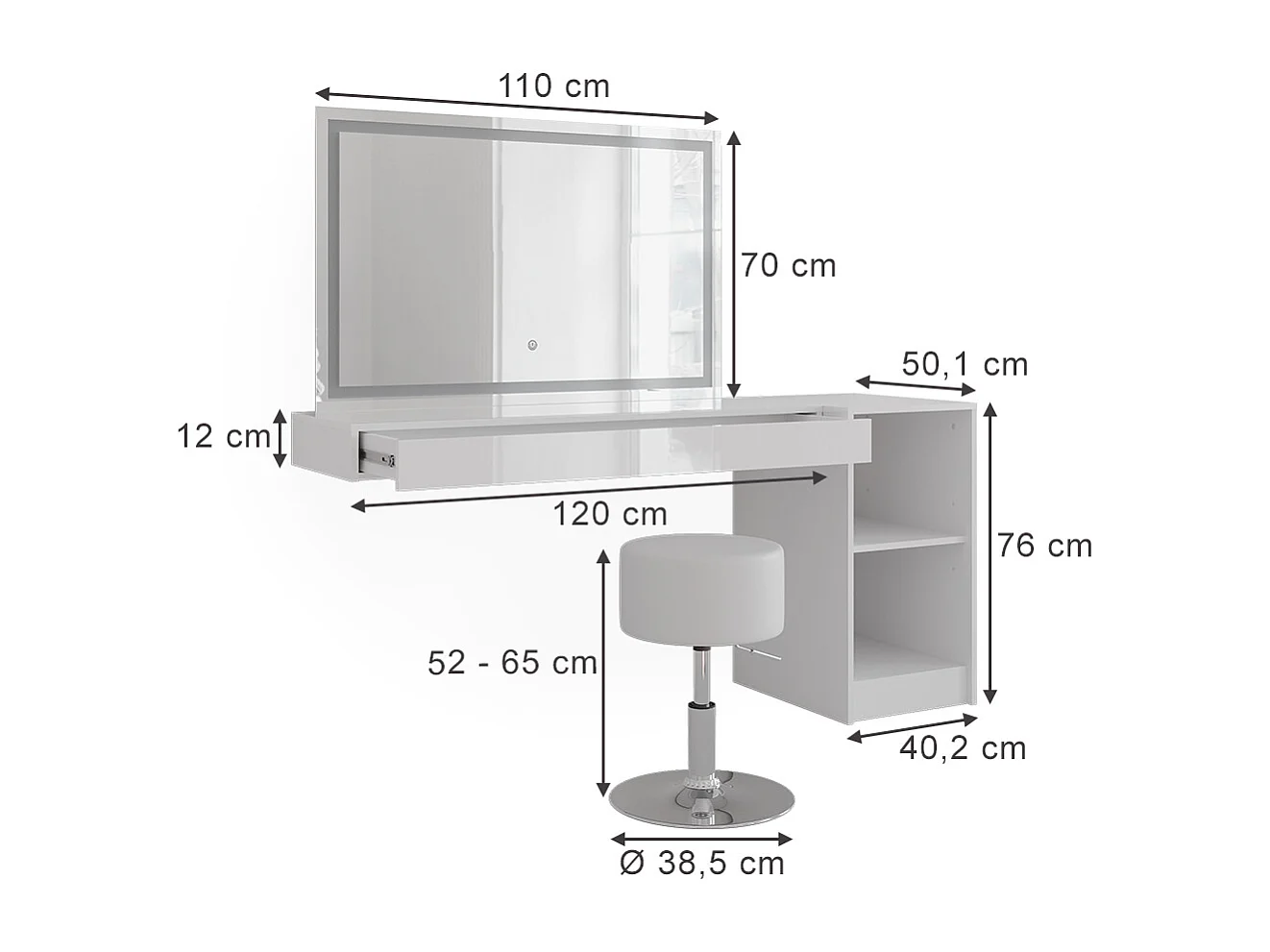 Schminktisch weiß 120x40.1x12 sherry