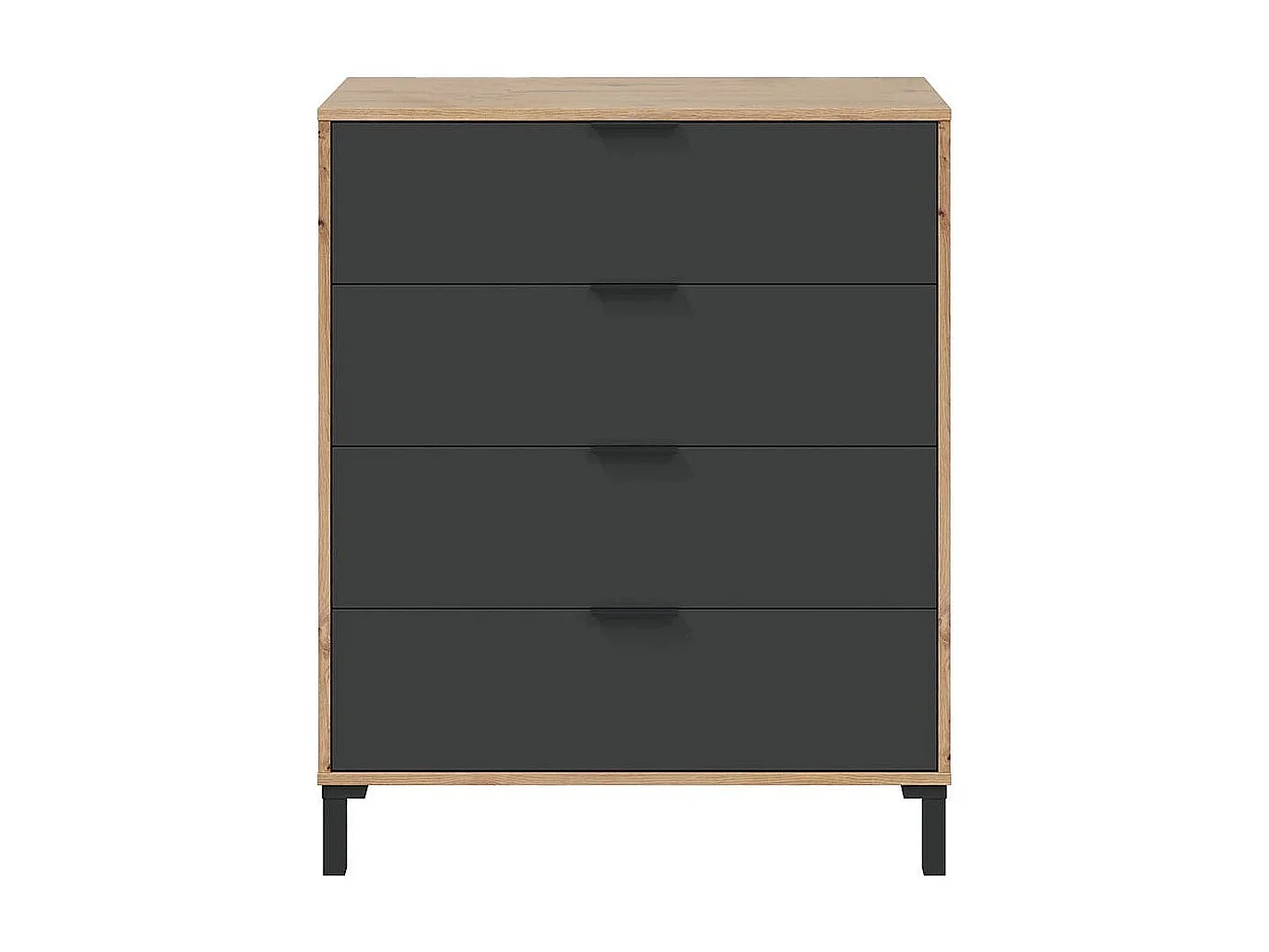 Kommode mit 4 Schubladen, Dekor Eiche und Anthrazitgrau - L77,5 cm