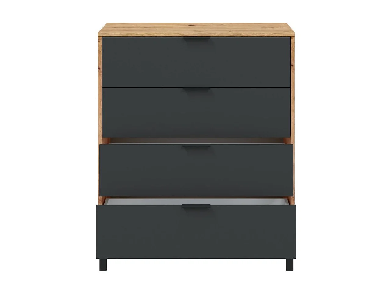 Commode 4 tiroirs décor chêne noueux et gris anthracite - L77,5 cm