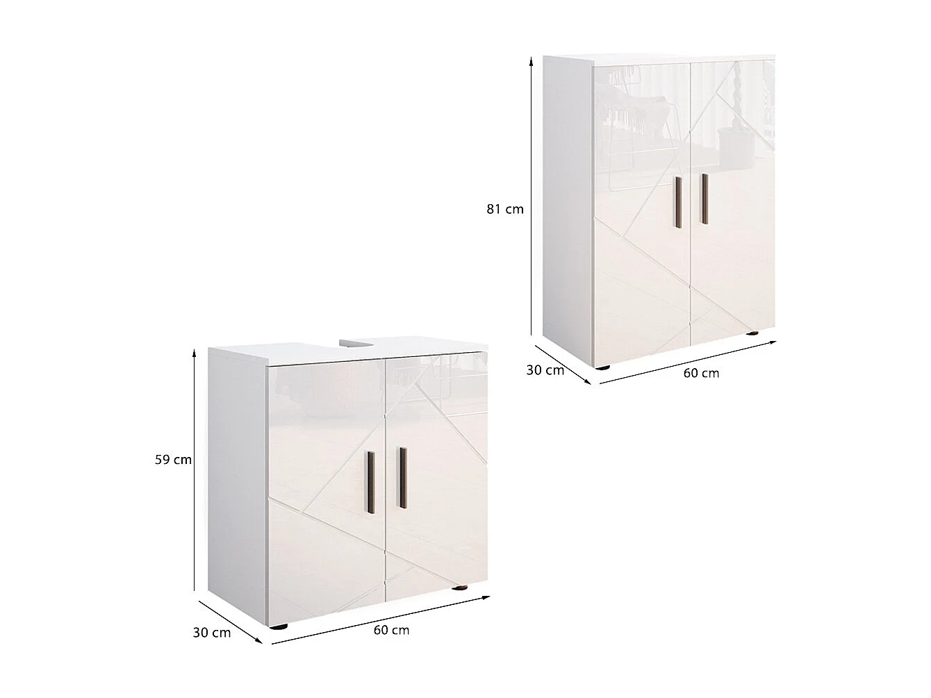 Meubles bain blanc haute brillance 60x30x81 irma