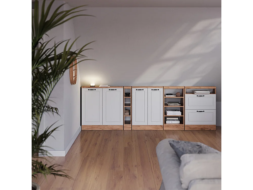 Kastenset voor schuine wand wit landhuis/gouden eik 120x46x81.6 rion