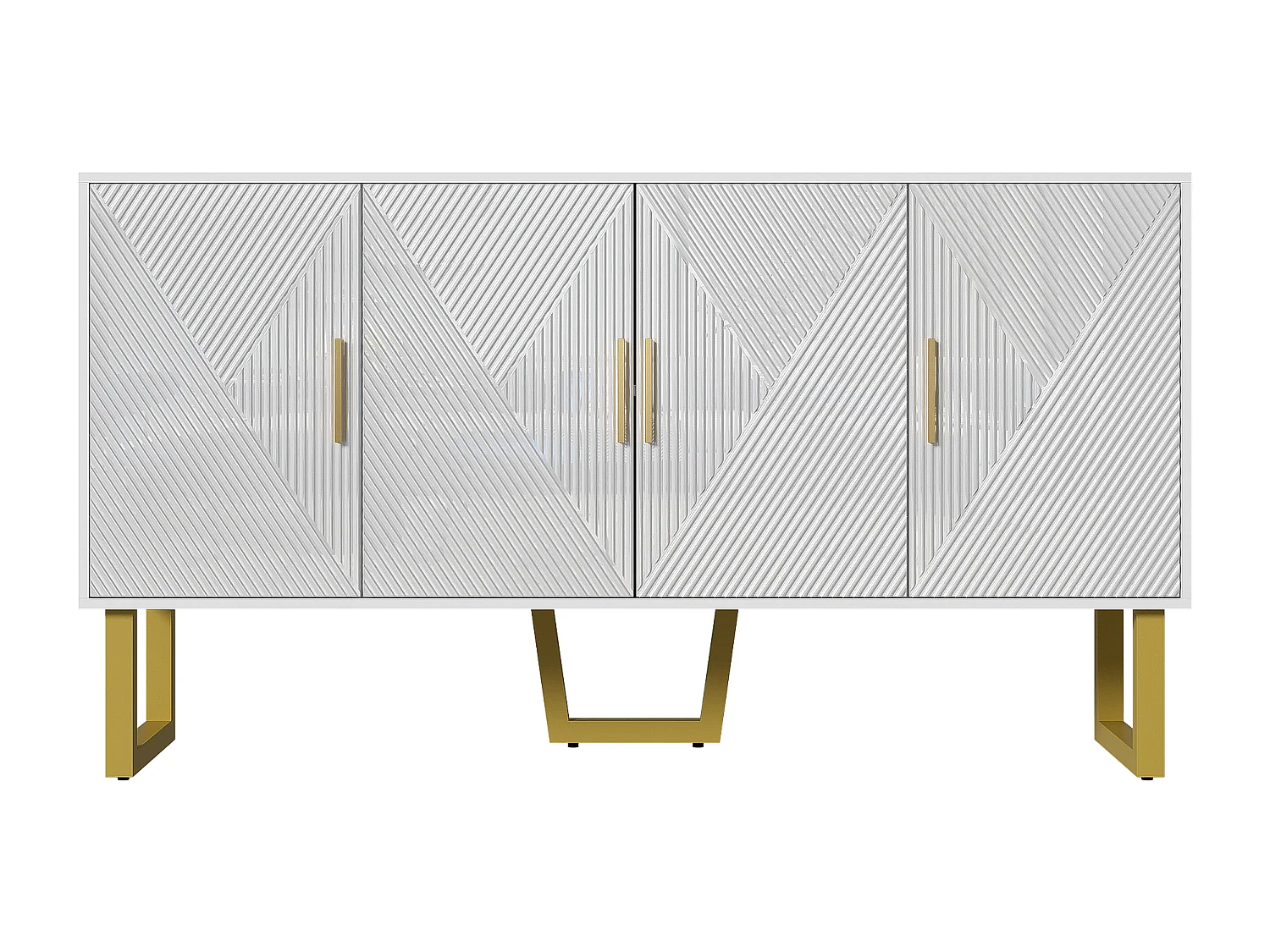 Buffet blanc avec 4 portes texturées - Etagères réglables 150x40x82 cm