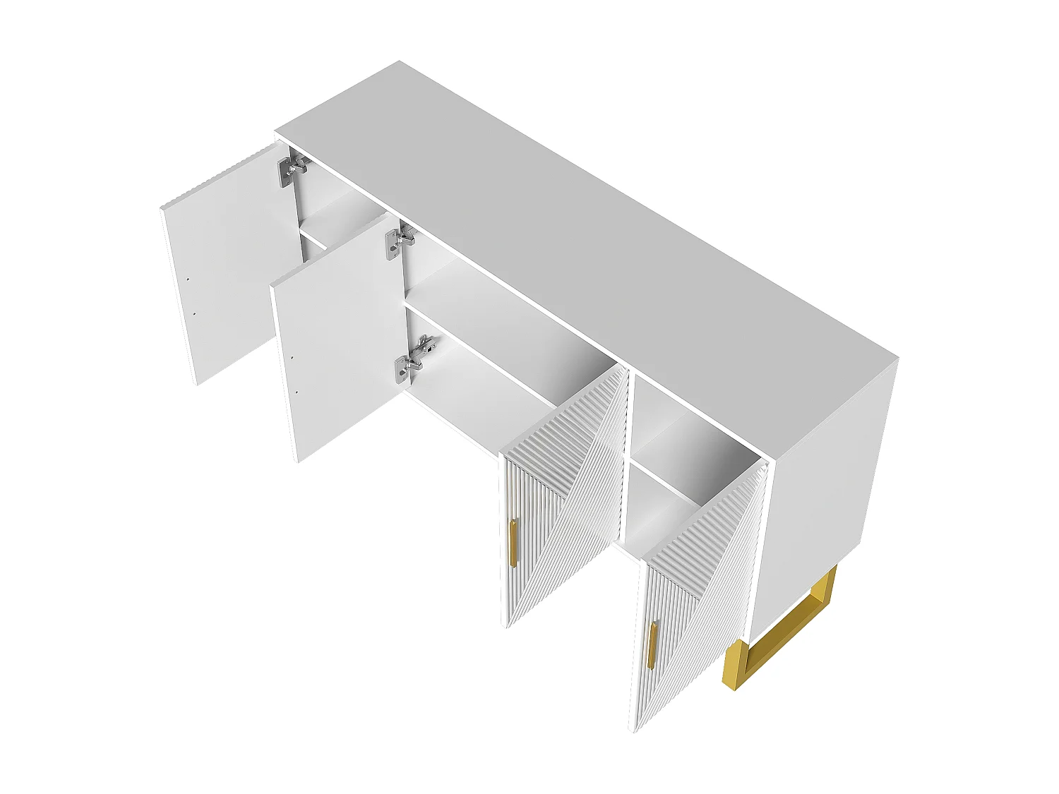 Buffet blanc avec 4 portes texturées - Etagères réglables 150x40x82 cm