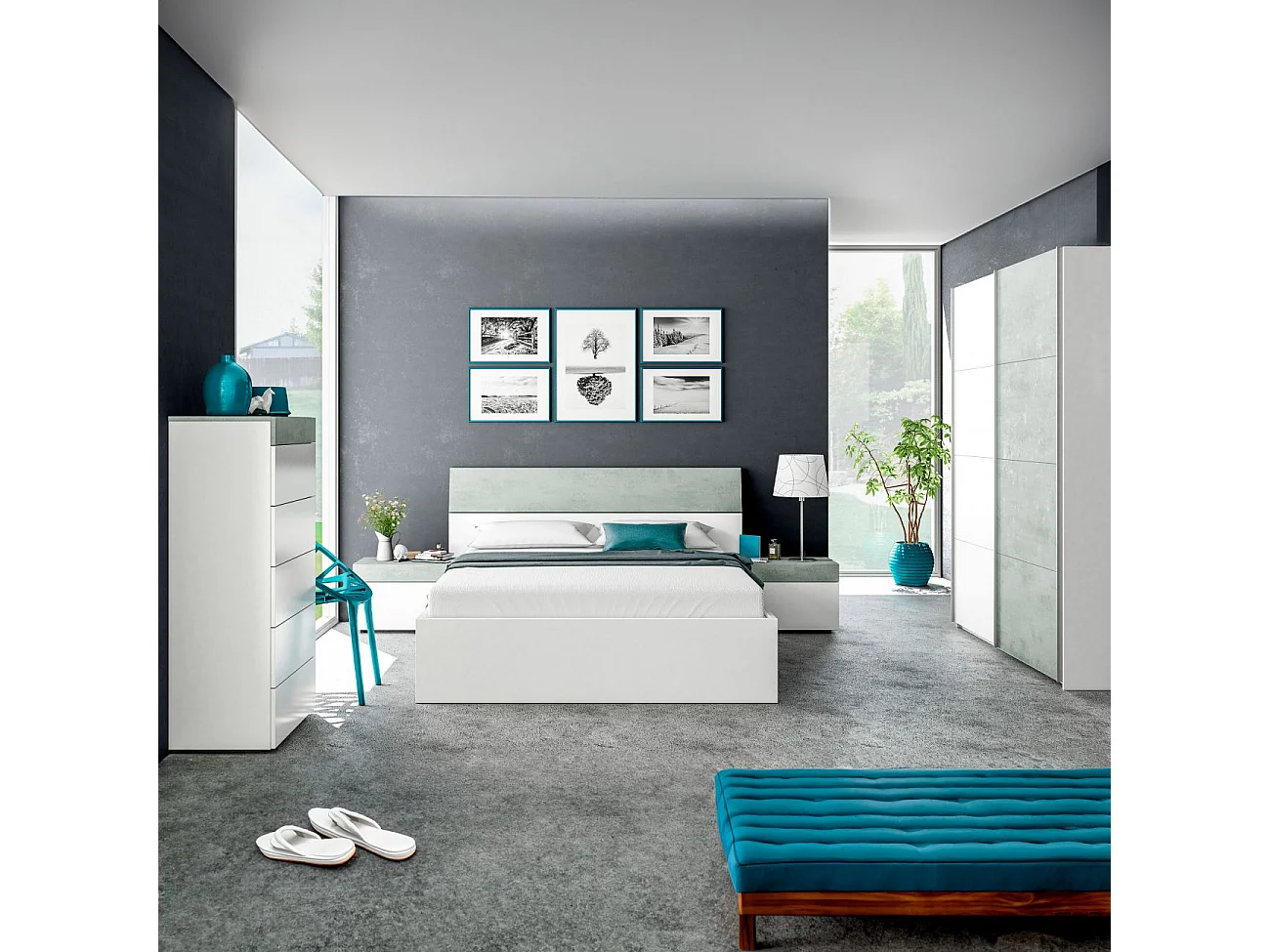 Cómoda Tekkan chiffonier Blanco Artik (Blanco Mate) - Gris Cemento