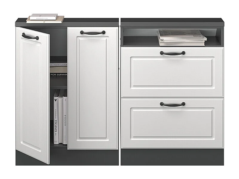 Ensembles de meuble de rangement sous pente blanc cottage/anthracite 120x46x81.6 rion