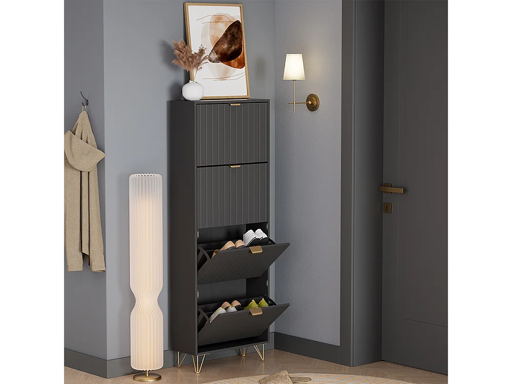 Armadio per le scarpe nero 60x23.5x166.7 helge