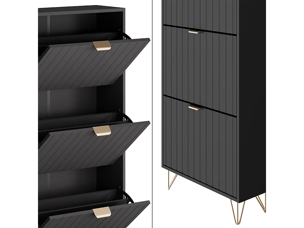 Schuhschrank schwarz 60x23.5x166.7 helge