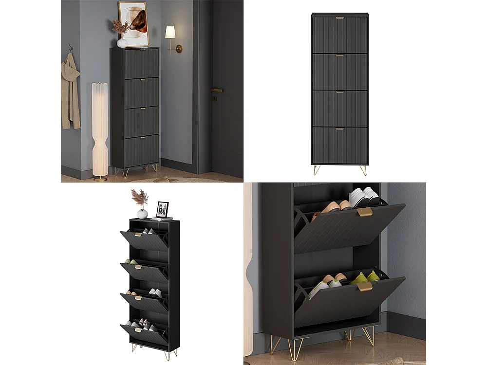 Schuhschrank schwarz 60x23.5x166.7 helge