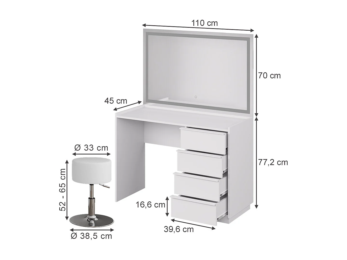 Schminktisch weiß 110x45x77.2 viktoria
