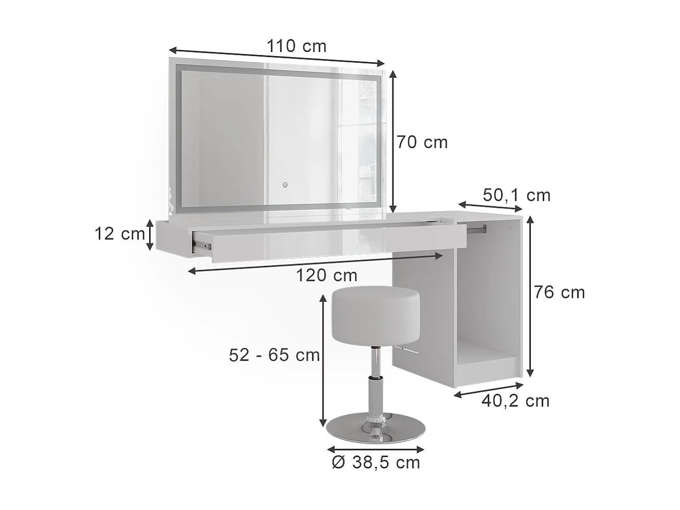 Schminktisch weiß 120x40.1x12 sherry