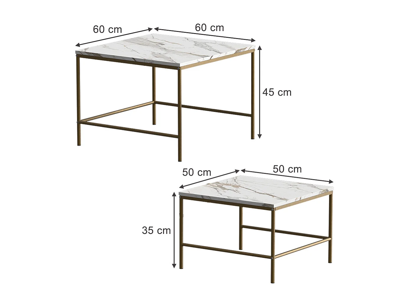 Set de tables basses blanc/or 60x60x45 ramio
