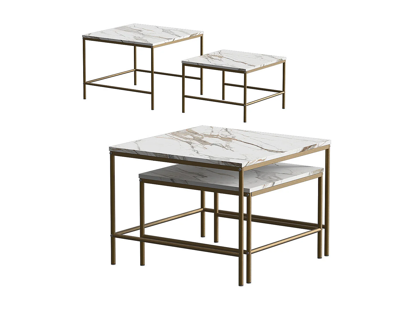 Set de tables basses blanc/or 60x60x45 ramio