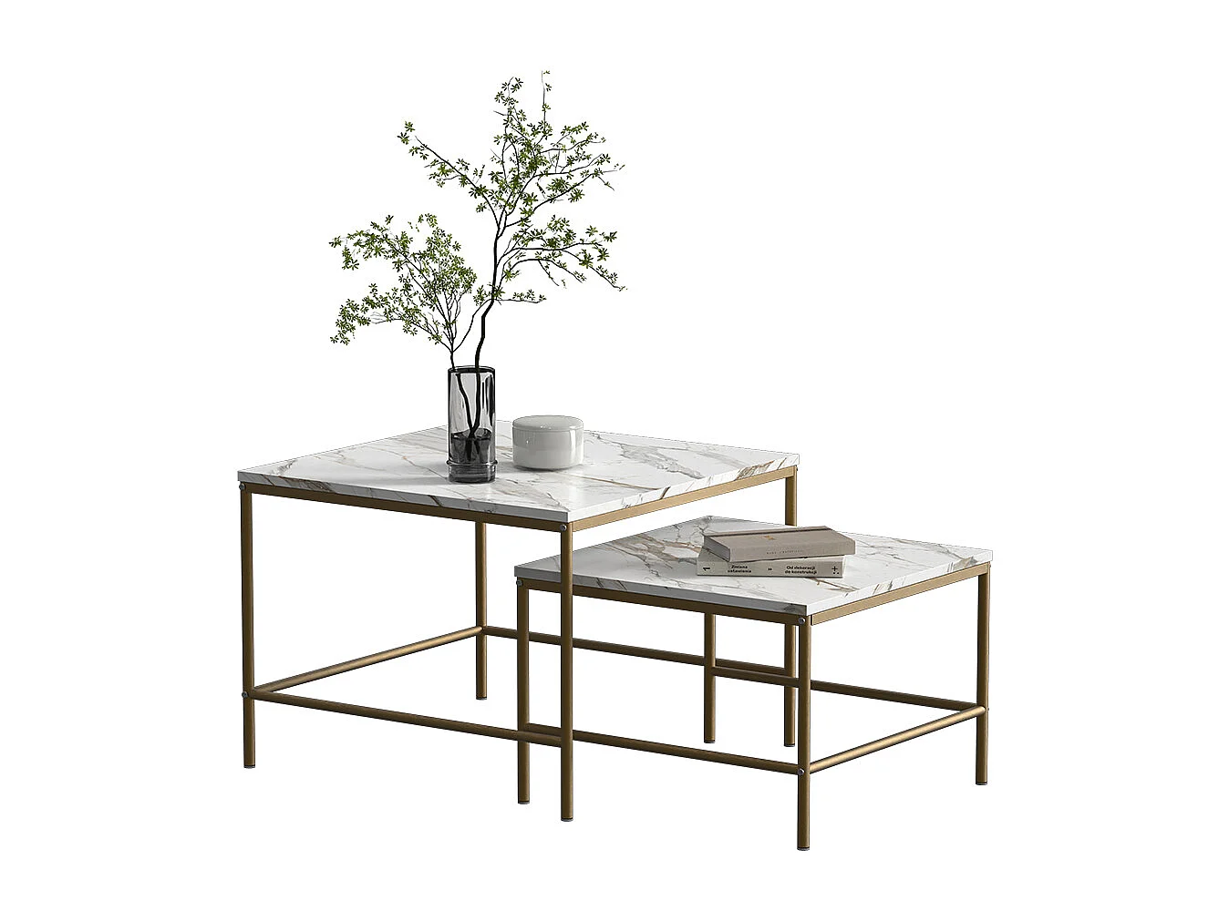 Sofabordssæt hvid/guld 60x60x45 ramio