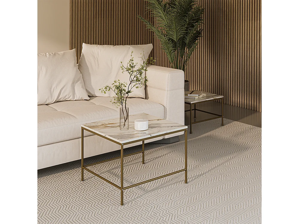 Sofabordssæt hvid/guld 60x60x45 ramio