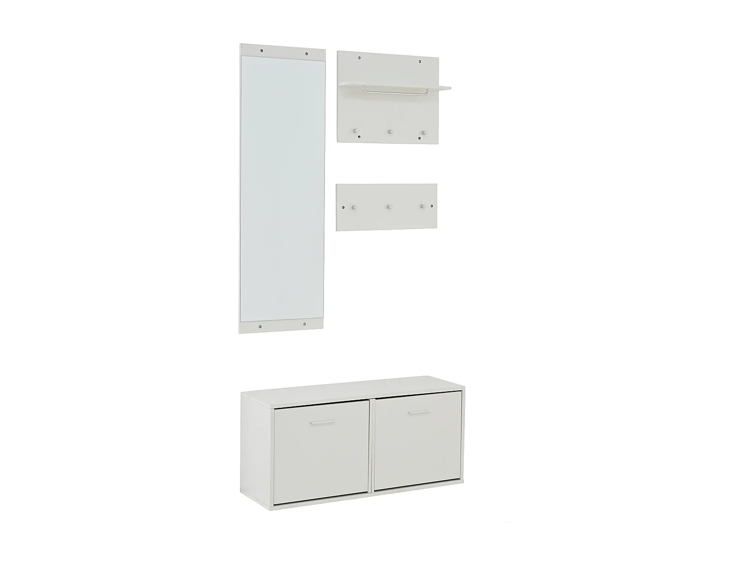 Ensemble de meubles d'entrée - Miroir, 6 patères et meuble à chaussures - Bois en PB - Blanc